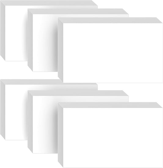 300 Count White Blank Index Cards, 3x5 Inch Study Flash Cards - 6 Pads, 50 Cards per Pad, Thick Ruled Flashcards for Notes, School, Office, Heavyweight Unlined Note Cards