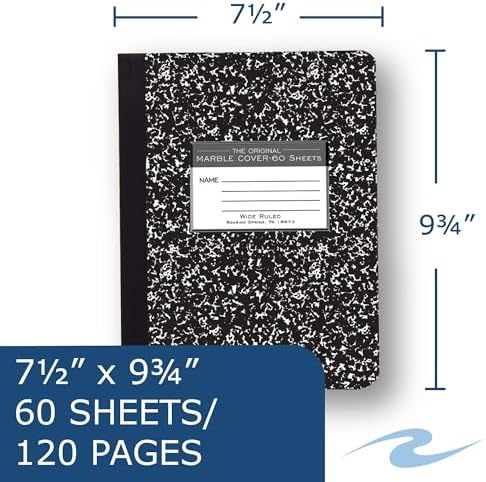 ROARING SPRING Hard Cover Composition Book, Wide Rule, 120 Pages, 6 Pack
