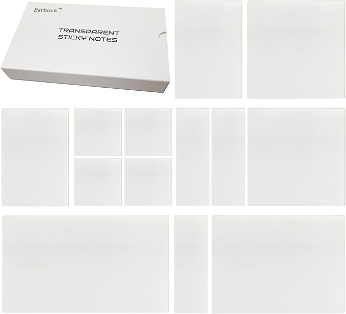 Transparent Sticky Notes 650 Sheets, Clear Sticky Notes, See Through Invisible Translucent Sticky Note for School, Office 13 Packs, (1.5"x1.5", 3"x1", 3"x2", 3"x3", 3"x4",3"x5")