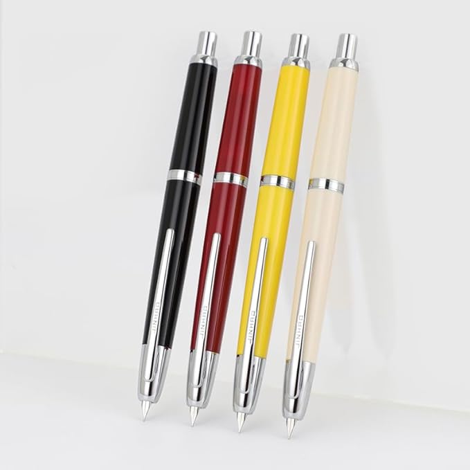 Jinhao 20 Press Fountain Pen, Ivory White Retractable Extra Fine Nib with Ink Converter Set (Silver Clip)