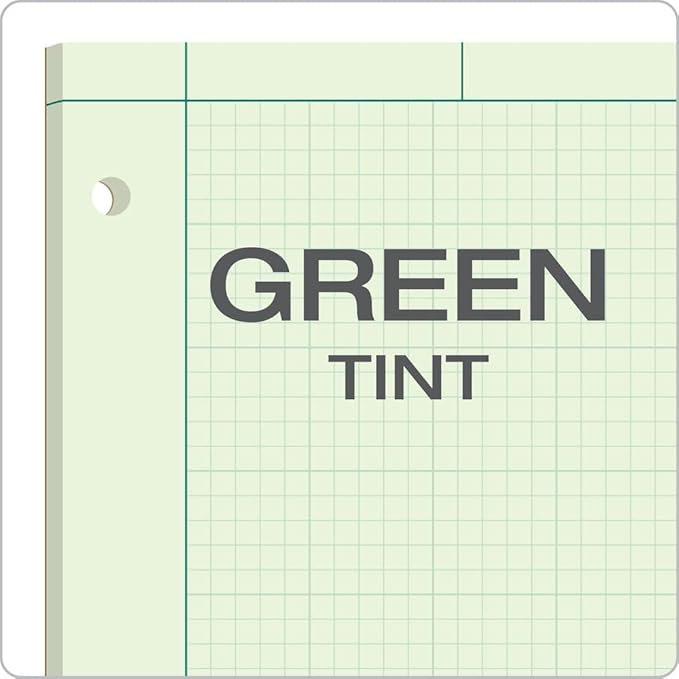 Tops Engineering Computation Pad, 8-1/2" x 11", Glue, 5 x 5 Graph Rule on Back, Green Tint Paper, 3-Hole Punched, 100 Sheets (35500) (Pack of 2)