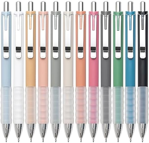 Linbsunne Ballpoint Pens Black Medium Point 1mm Pen with Super Soft Grip Ball Point Pen for Men Women Retractable Pens (silver-12 pcs)