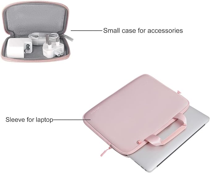 MOSISO Laptop Case 13.3 inch, 13-13.3 inch Laptop Sleeve Bag Compatible with MacBook Air/Pro 13 / Pro 14, HP Dell ASUS, Neoprene Carrying Computer Bag with Handle&Detachable Small Case, Pink