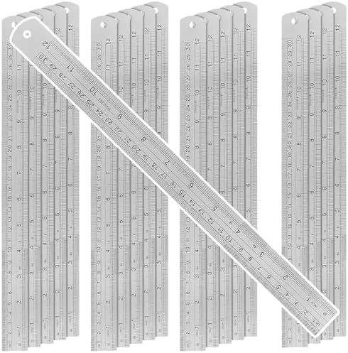 20 Pack 12 Inches Stainless Steel Ruler, Precision Metal Rulers, Straight Edge Ruler for Office, Woodworking, Engineering