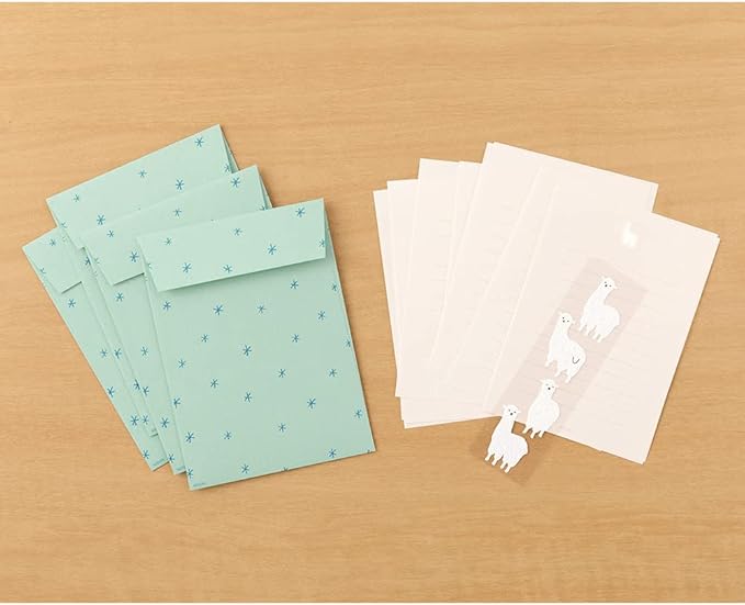Midori 86636006 Letter Set with Stickers, 12 Stationery Notes, 4 Envelopes, Alpaca Pattern B