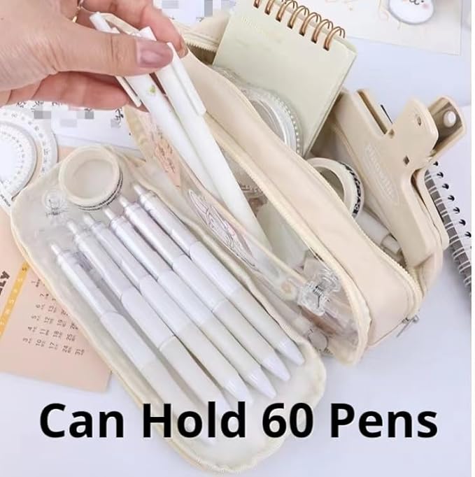 Big Capacity Pencil Case 5 Compartments Large Pencil Pouch Pen Bag Pencil Box Holder Organizer Simple Storage Aesthetic Stationery Cosmetic for Adults Men Women College Office Essentials (Pink)