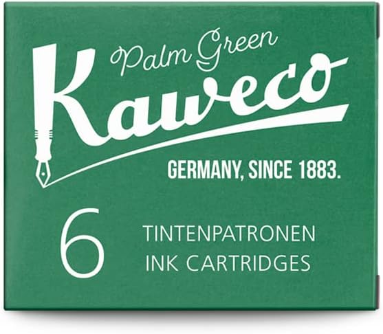 Kaweco Fountain Pen Ink Cartridges Palm Green Pack of 6 | Premium Ink with Short Standard Cartridges in Green | Vegan Cruelty Free Water Soluble Calligraphy Lettering Writing