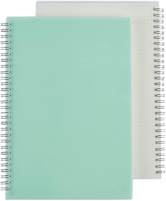 2 Pack B5 Graph Paper Spiral Notebook with 120gsm Thick Paper, Square Grid Quad Ruled Spiral Notebook with Plastic Hardcover and Elastic Band Closure, 80 Sheets Per Pack 7.3x 10 inches