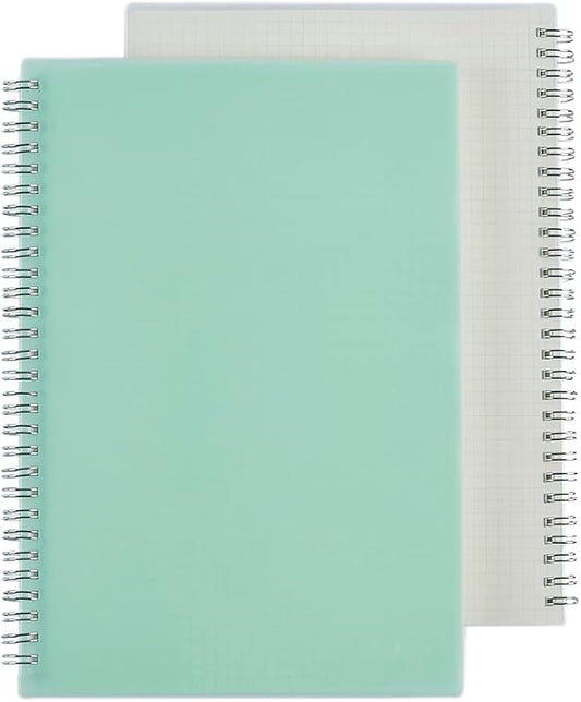 2 Pack B5 Graph Paper Spiral Notebook with 120gsm Thick Paper, Square Grid Quad Ruled Spiral Notebook with Plastic Hardcover and Elastic Band Closure, 80 Sheets Per Pack 7.3x 10 inches