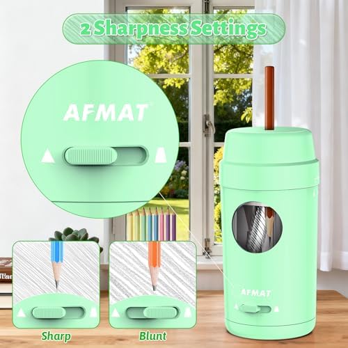 AFMAT Electric Pencil Sharpener, Auto in & Out, Fully Automatic Pencil Sharpener for Colored Pencils, Rechargeable Hands-Free Sharpeners for φ7-8mm Pencils, Good for Classroom/Home PSX8(Light Green)
