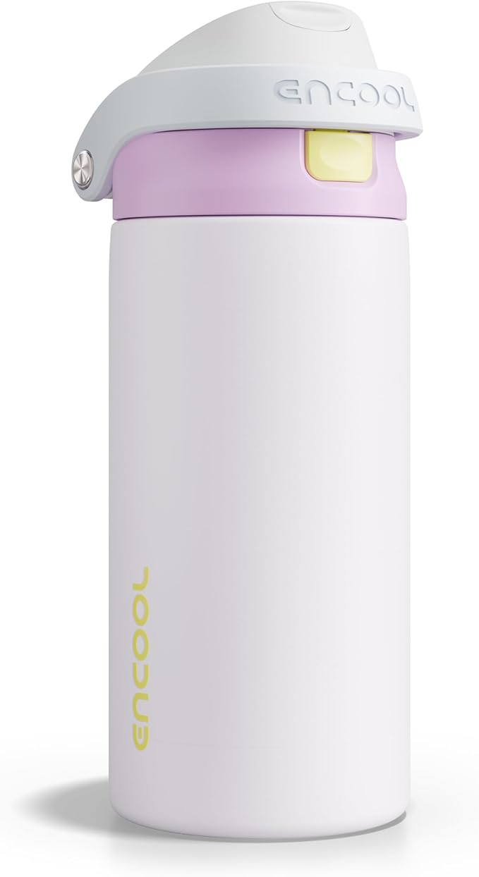 ENCOOL Leakproof Insulated Water Bottle with Straw Dual-Sip Water Bottle Bag-Safe Design for Work, Commute & Gym – Keeps Drinks Cold All Day, 18 oz, Lemonade Pink