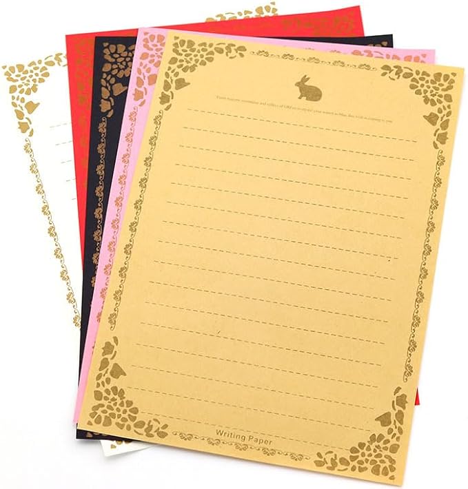 100 Sheets Brown Rabbit Stationery Lined Paper,A5 Stationery Writing Paper with Antique Border Design,Letter Size (Unpunched) Ruled Filler Paper for Writing Letters,Vintage Invites