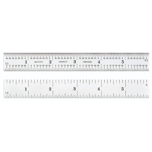 Starrett Spring Tempered Steel Rule with Satin Chrome Finish, Quick Reading, and Inch Graduation - 6" Length, 4R Graduation Type, 3/64" Thickness - C604R-6
