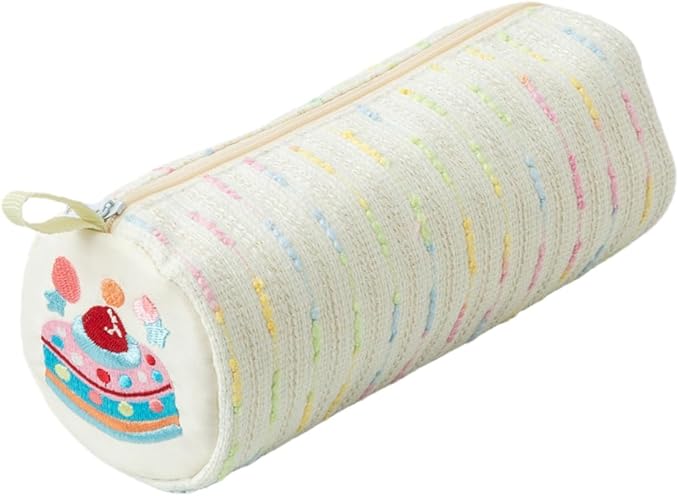 Pencil Case Pouch, Cute cartoon strawberry cake pencil case with versatile colorful lines and large capacity storage bag(White Circle)