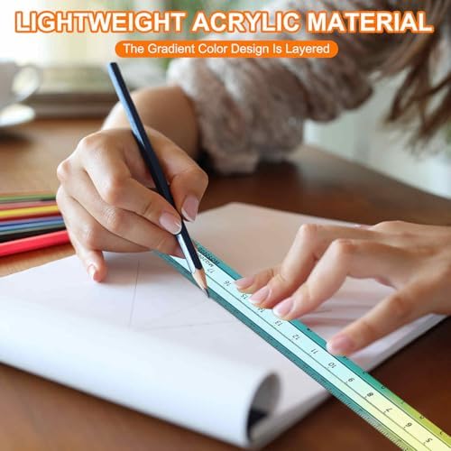 HARFINGTON Acrylic Clear Straight Rulers 20cm Metric Transparent Gradient Three-Dimensional Plastic Ruler Square Cube Measuring Tool for Classroom Office, Blue-Pink
