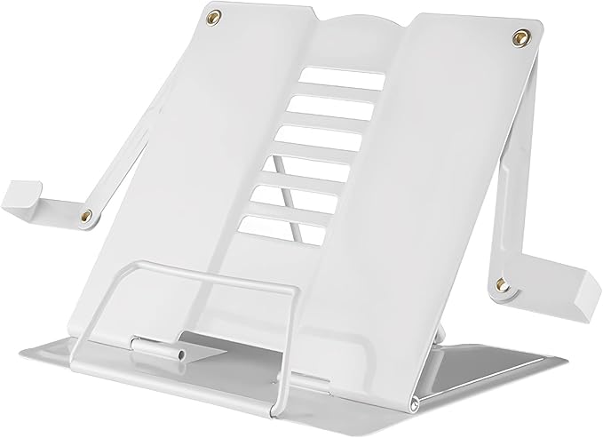 TOMYEUS Book Stand Cookbook Stand Desk Book Holder Metal Reading Rest Adjustable Documents Holder Portable 8 x 7 inch Bookstand for Recipes Textbooks Book Holder (Color : White)