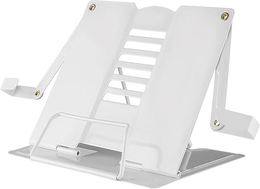 TOMYEUS Book Stand Cookbook Stand Desk Book Holder Metal Reading Rest Adjustable Documents Holder Portable 8 x 7 inch Bookstand for Recipes Textbooks Book Holder (Color : White)
