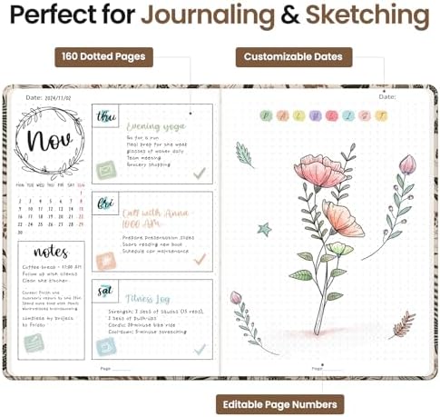 Taja Pretty Journal for Women, 5.7" x 8.3" Dotted Notebook for Journaling