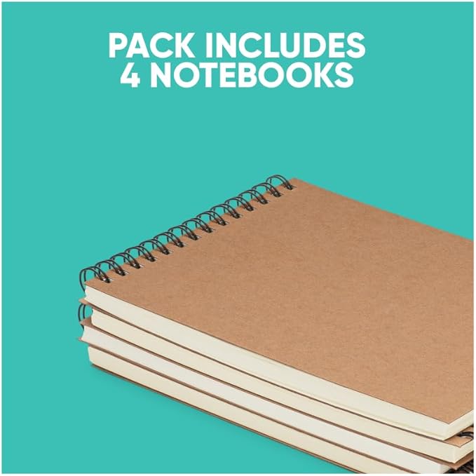 K-Kraft Steno Notebooks Kraft Paper Covers (Four 5 x 7 Notepads) 80 sheets each