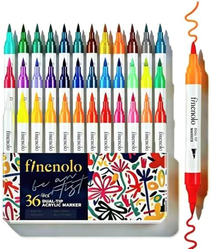 finenolo 72 Colors Acrylic Paint Markers, 36 Dual Brush Tip Art Markers