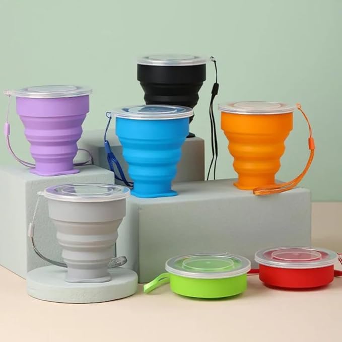 200ml Portable Silicone Folding Water Cup Outdoor Telescopic Collapsible Foldable Mug with Lid for Travel Camping