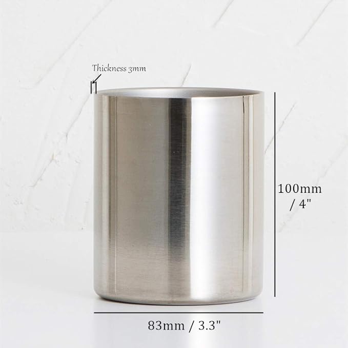 MEI YI TIAN Stainless Steel Cylinder Pen Holder Silver Desktop Organizers Pencil Cup Stand Up Multi Use Makeup Brush Holder Flower Vase Mini Pot Decor