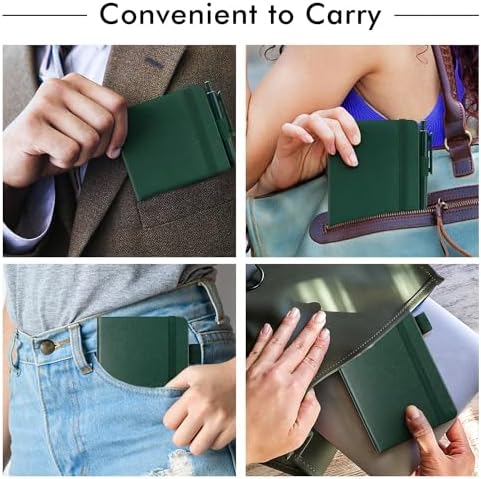feela 3 Pack Pocket Notebook Journals with 3 Black Pens, A6 Mini Cute Small Journal Notebook Bulk Hardcover College Ruled Notepad with Pen Holder for Office School Supplies, 3.5”x 5.5”, Dark Green