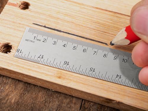 6+12+18 inch Metal Ruler with Cork Backing, Imperial & Metric Markings