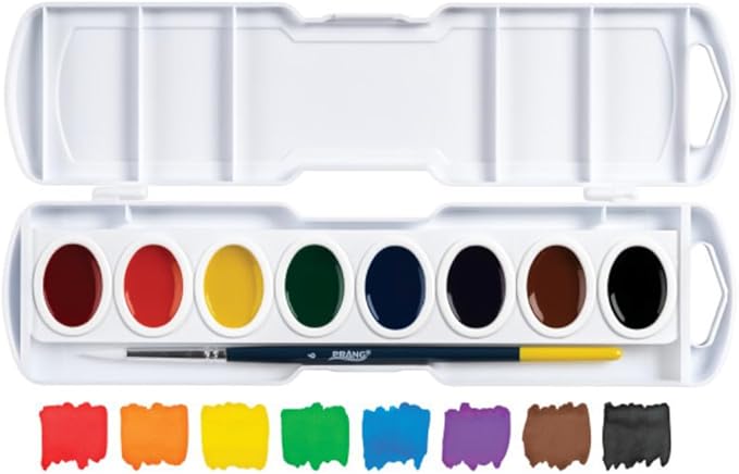 Prang Semi-Moist Watercolors 8-Color Refillable Oval Pan Set with Size 6 Paintbrush, Pack of 6