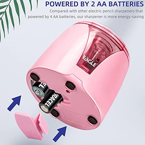 Eagle Electric Pencil Sharpener, Battery Powered, Large Shaving Holders, Carbon Steel Blades, Portable, Reusable and Replaceable Blade, Suitable for Kids, Home, School and Office use (Pink)