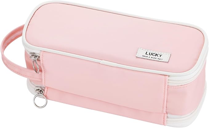 Dugio Large Pencil Case Zipper Pencil Pouch for Girls Adults Kids Aesthetic Pencils Bag Organizer Big Capacity Pen Bag with Handle Portable for School Office Pink