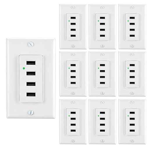 LEOD 4.2A Output High Speed 4 USB Port Charger Wall Outlet with 2 Types Wall Plates(Standard and screwless Included), USB Charger Receptacle, White,UL Listed[10 Pack]
