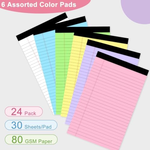 Beieverluck 24 Pack Notepads Legal Pads 5x8, Small Note Pads College Ruled Writing Pads, Lined Pads of Paper mini Legal Pads for Office Home School, 30 Sheets/Pack, Multicolor
