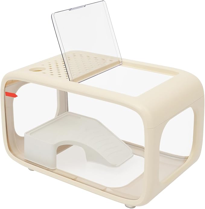 3.17 Gal Desktop Fish Tank, Fish Tank with Top Feeding Hole &Built-in Climbing Frame, Compact Water Habitat Bowl, Durable Mini Mini Aquascape Aquarium for Betta & Small Fish (Cream White)