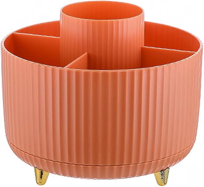 Desk Pencil Pen Holder, 5 Slots 360°Degree Rotating Pencil Pen Organizers for Desk, Desktop Storage Stationery Supplies Pencil Cup Pot for Office School Home Art Supply. (White)