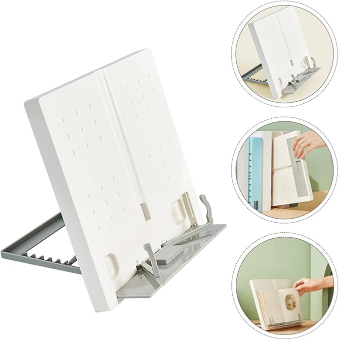 Artibetter Adjustable Household Reading Stand and Book Holder with Multi-Angle Settings, Portable White Student Bookstand for Textbooks, Cookbooks, Music Sheets, and Laptop Use