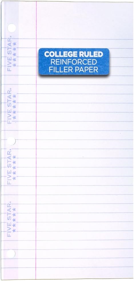 Five Star 17010 Reinforced Filler Paper, 20lb, College Rule, 11 x 8 1/2, White, 100 Sheets