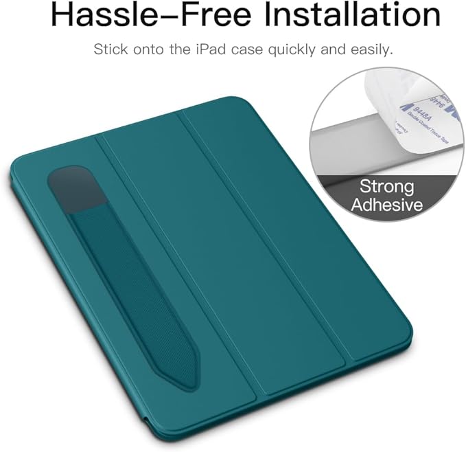 MoKo Pencil Holder Sticker Fit Apple Pencil Pro, Apple Pencil (USB-C), Apple Pencil 1st/2nd Generation, Elastic Pencil Pocket Pouch Adhesive Sleeve Attached to iPad Case for Stylus Pens,Midnight Green