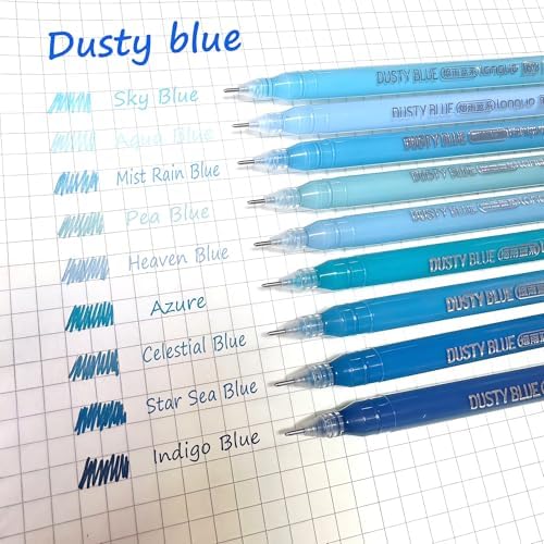 9 Colored Gel Pens Set, 0.6mm Fine Point for Black Paper & White Paper, Pens for Journaling, Adult Coloring Books, Bible, Drawing, Note Taking, Art & Journaling Supplies（Misty Blue）