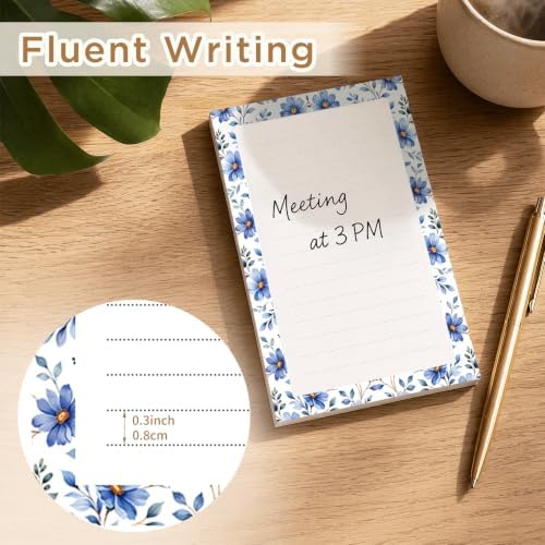 Lined Sticky Notes 4x6 in, 2 Pack Large Cute Notepads with Lines, Bright Post Memo Note Pads Big Rectangular Sticky Notes for Office Blue Cute Flowers