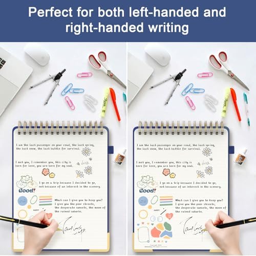 A4 Top Spiral Notebook, Tree Pattern Large Leather Hardcover Left Handed Journal, 240 Pages 100 Gsm Lined Paper Top Bound Steno Pads for Work, School, Travel Writing - Navy Blue, 8.5" x 11"