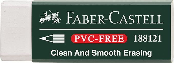 Faber-Castell PVC-Free Eraser | 7081N White Eraser | Soft, Clean, Smear-Free, Non-Toxic Erasing for School, Office & Art – in Envelope Packaging – Pack of 5