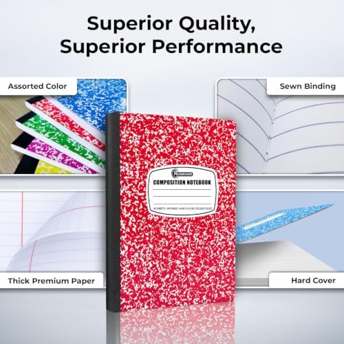 Rosmonde Bulk Composition Notebooks, 100 Pack, College Ruled, Color Marble