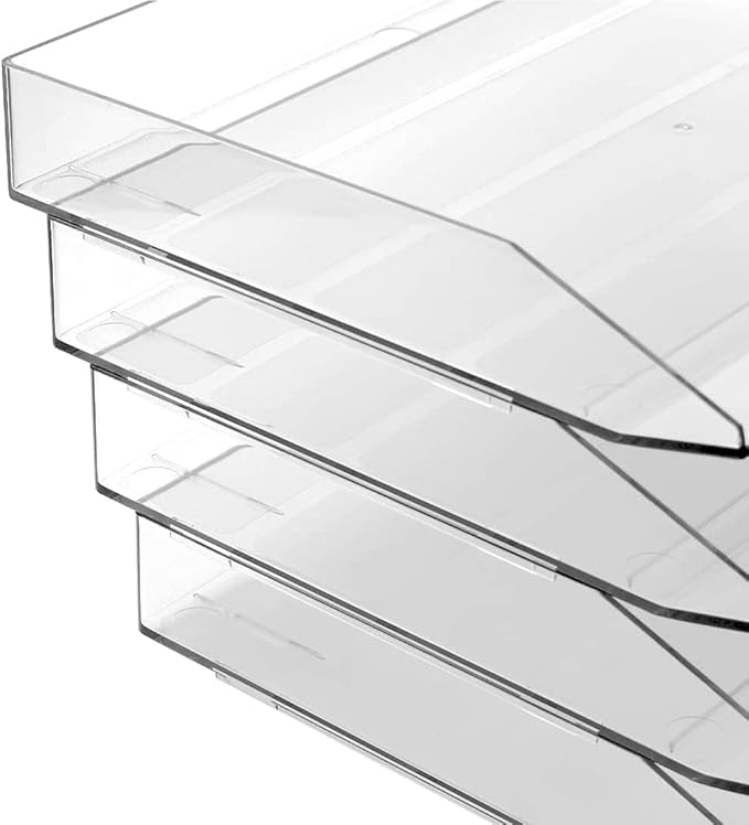 Acrimet 2 Tier Paper Organizer Letter Tray – Plastic Stackable Desk File Organizer, Side Load Paper Sorter for Letter/A4 Office File Folder Holder – Clear Crystal