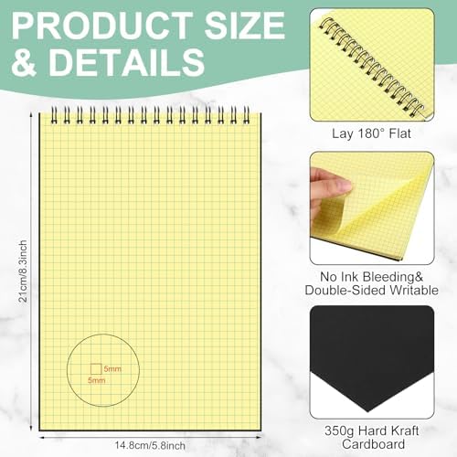 Engrowtic 1 Pack Graph Paper Spiral Notebook A5,Black(Internal Yellow)
