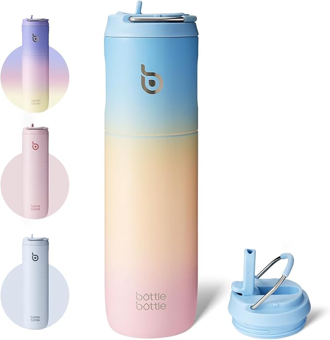 BOTTLE BOTTLE Insulated Water Bottle 24oz with Straw Lid and Handle Sports | for Travel Gym school,Stainless Steel Water Bottles,Double-Wall,Vacuum Metal,Leak Proof,BPA-Free