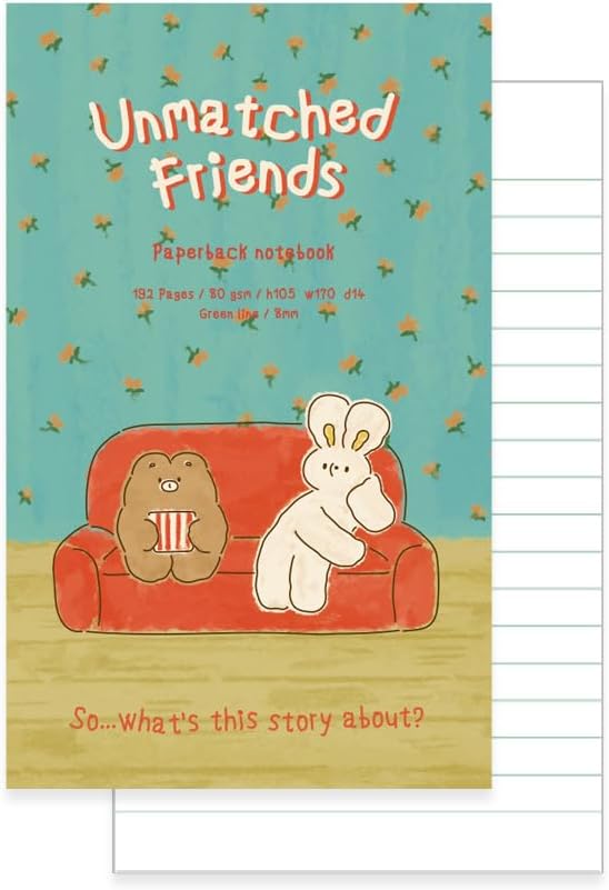 Monolike Unmatched Friends Paperback Line Notebook - 06. Watching movie_Design note, Mini note, Simple note, Notebook, 192 Pages, 4.13x6.69