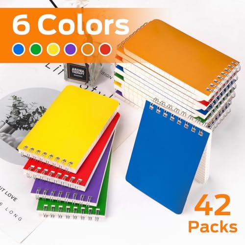 Pocket Notebook 3x5 Inch, 42Packs Mini Top Bound Spiral Notepads Bulk | Memo Pads 6 Colored 60Sheets/120Pages (80GSM), Small Notepads for Listing, Planning, Note Taking