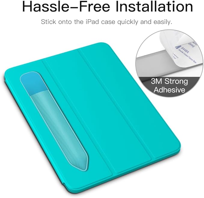 MoKo Pencil Holder Sticker Fit Apple Pencil Pro, Apple Pencil (USB-C), Apple Pencil 1st/2nd Generation, Elastic Pencil Pocket Pouch Adhesive Sleeve Attached to iPad Case for Stylus Pens, Cyan Blue