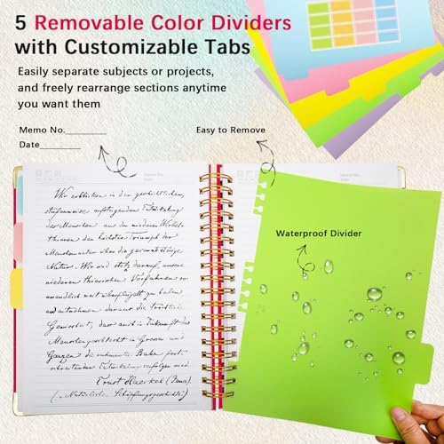 Hardcover Spiral Notebook with Tabs & Dividers, 8.5"x11" 5 Subject